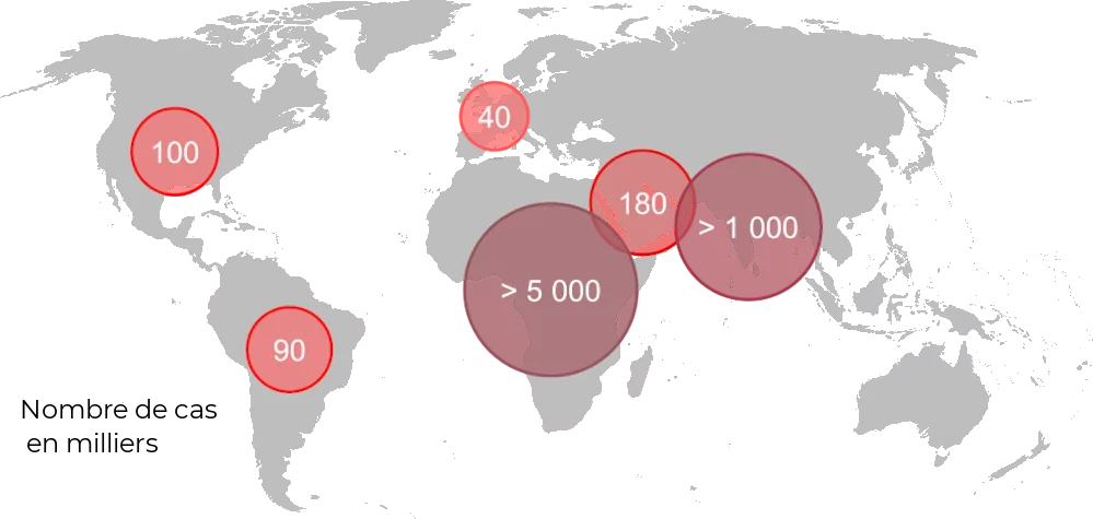 Carte du monde - prévalence drépanocytose